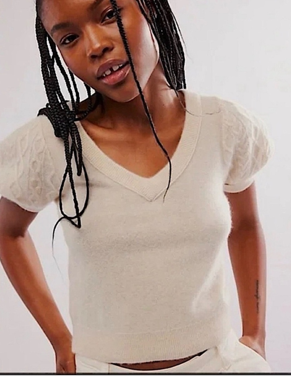 Free People Annabel Cashmere Short Sleeves Sweater M